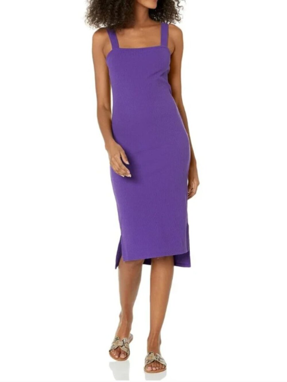 The Drop Amelia Ribbed Bodycon Midi Dress – Dark Purple (Size Large)